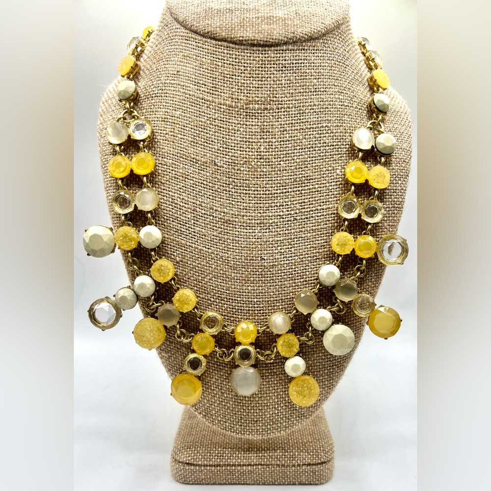 Banana Republic Yellow Gold Tone Faceted Stone Statement Necklace